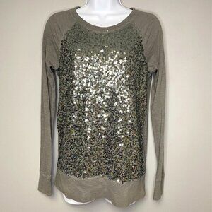 J. Crew Grey Silver Sequin Front Long Sleeve Lightweight Women's Top Size S
